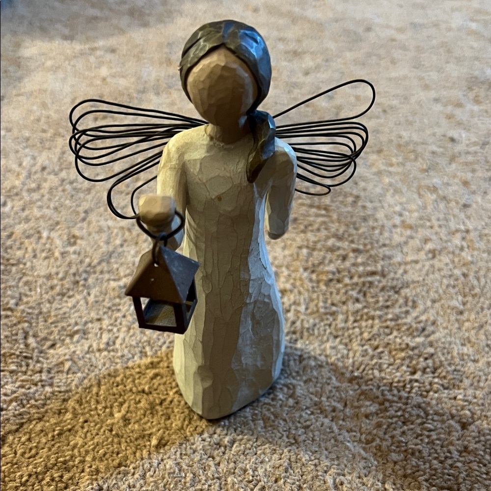 Willow Tree Angel Sculpture with Lantern - Cream and Black